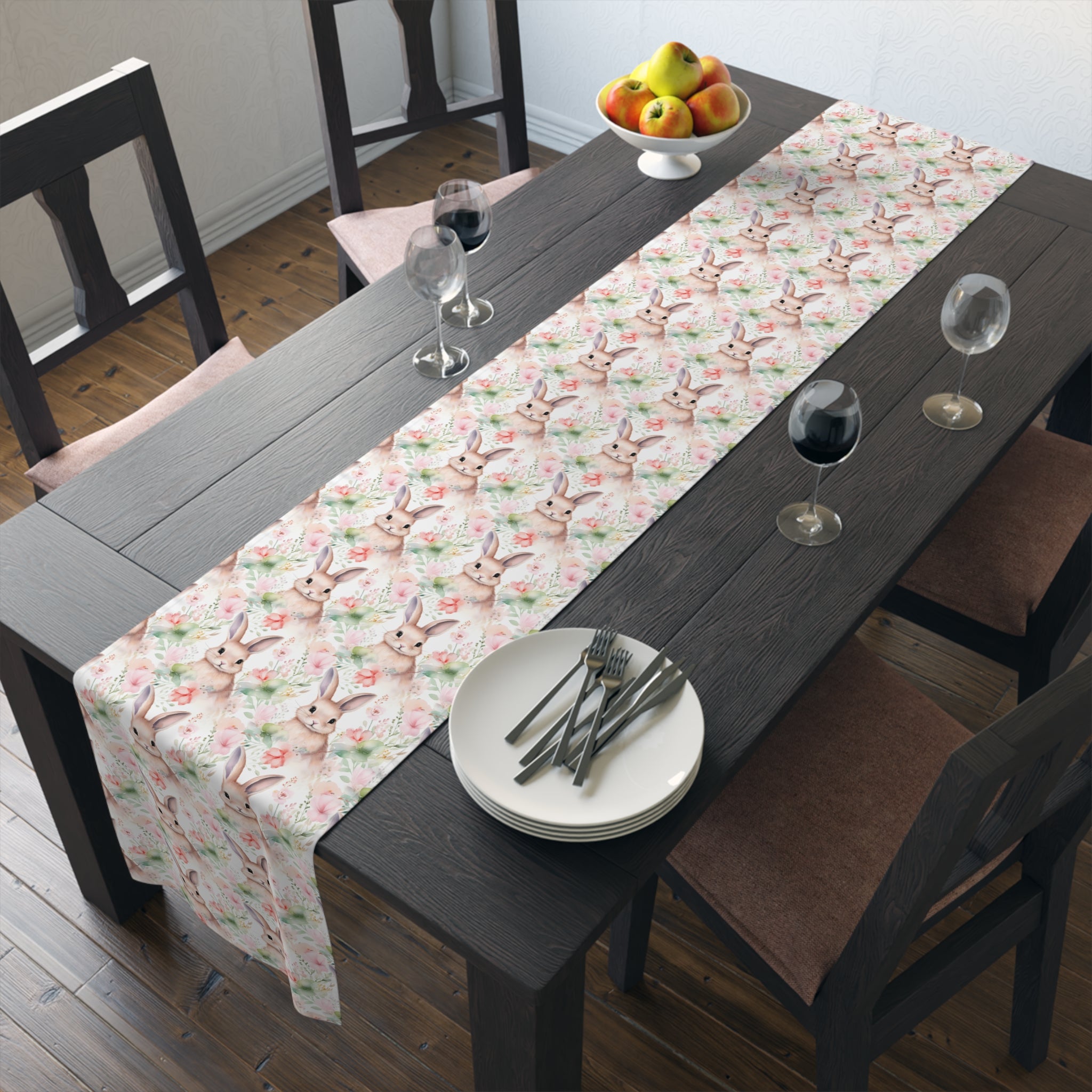 Easter Bunny Floral Table Runner — Spring Cotton-Poly Dining Decor - Creations by Chris and Carlos