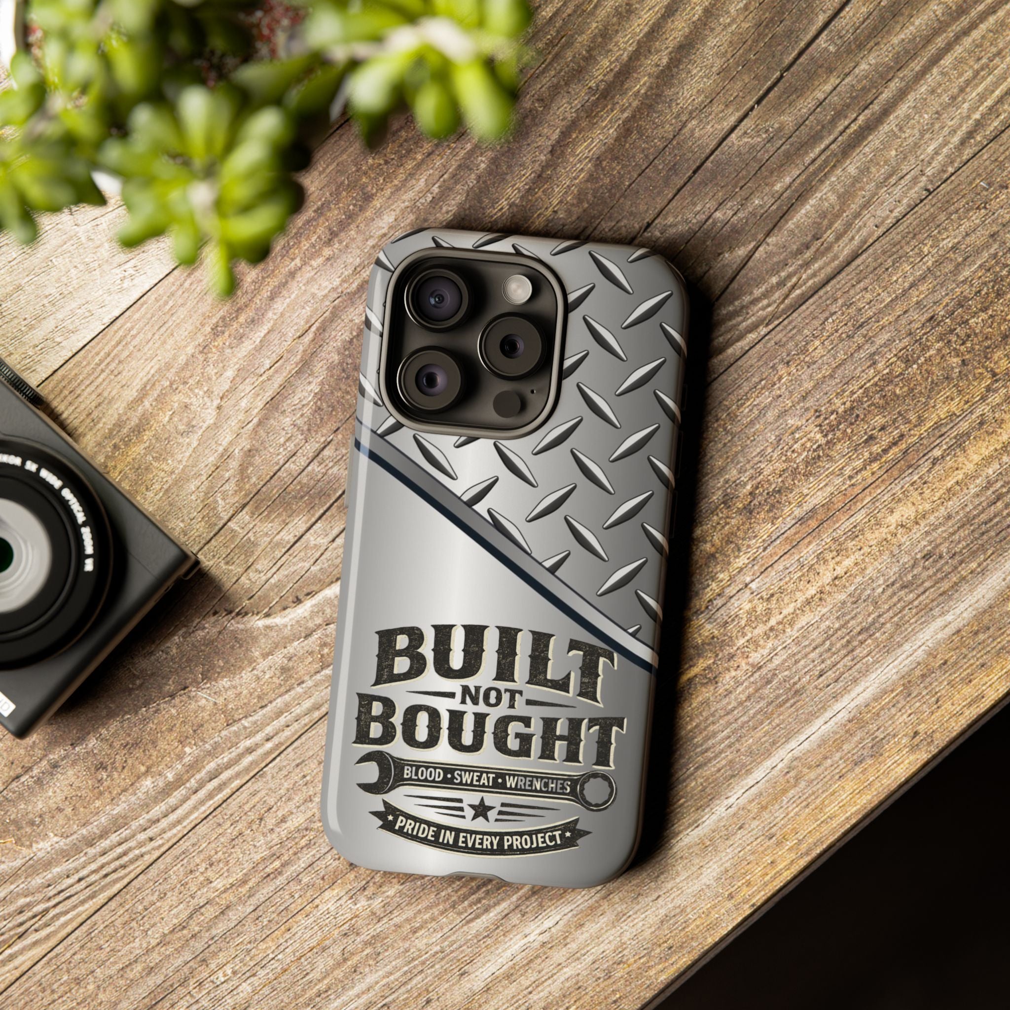 Built Not Bought Metal Diamond-Plate Phone Case — Rugged Tool Lover Gift - Creations by Chris and Carlos