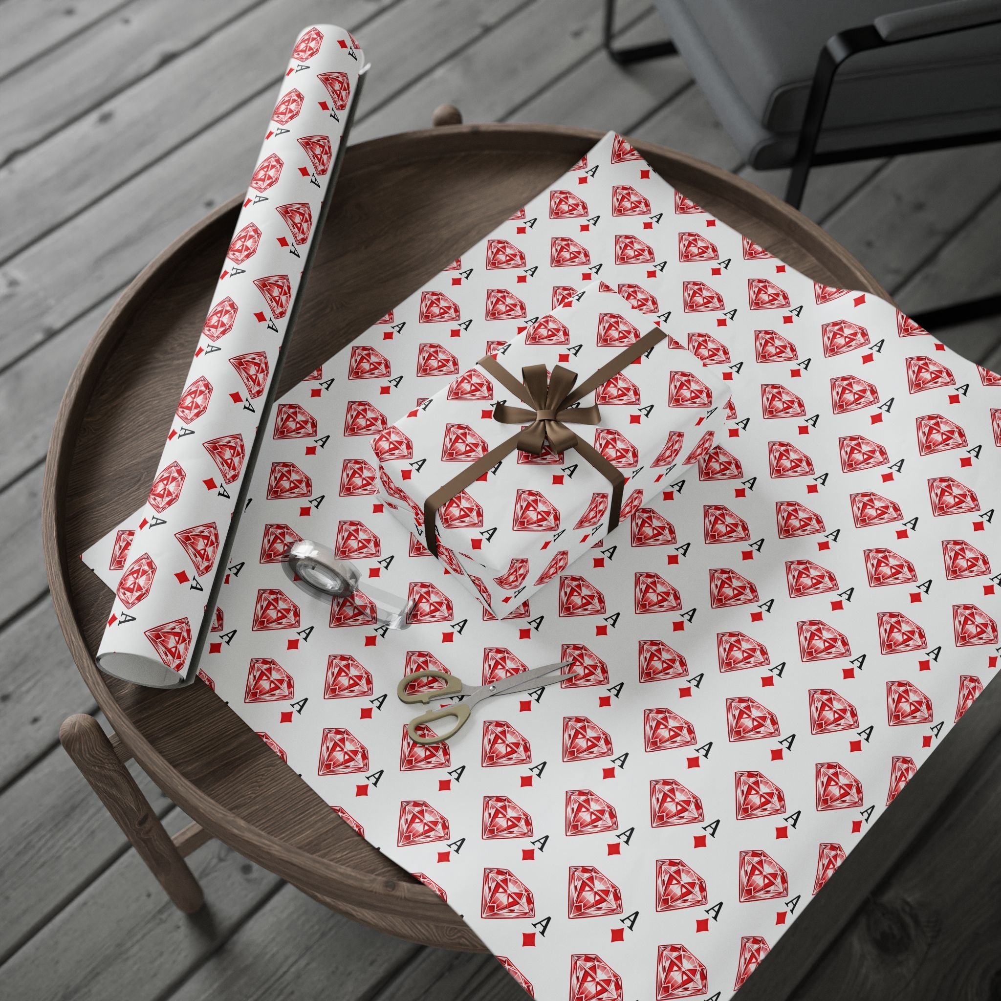 Wrapping Paper Roll — Red Ace of Diamonds Gem Pattern (Playing Card Gift Wrap) - Creations by Chris and Carlos