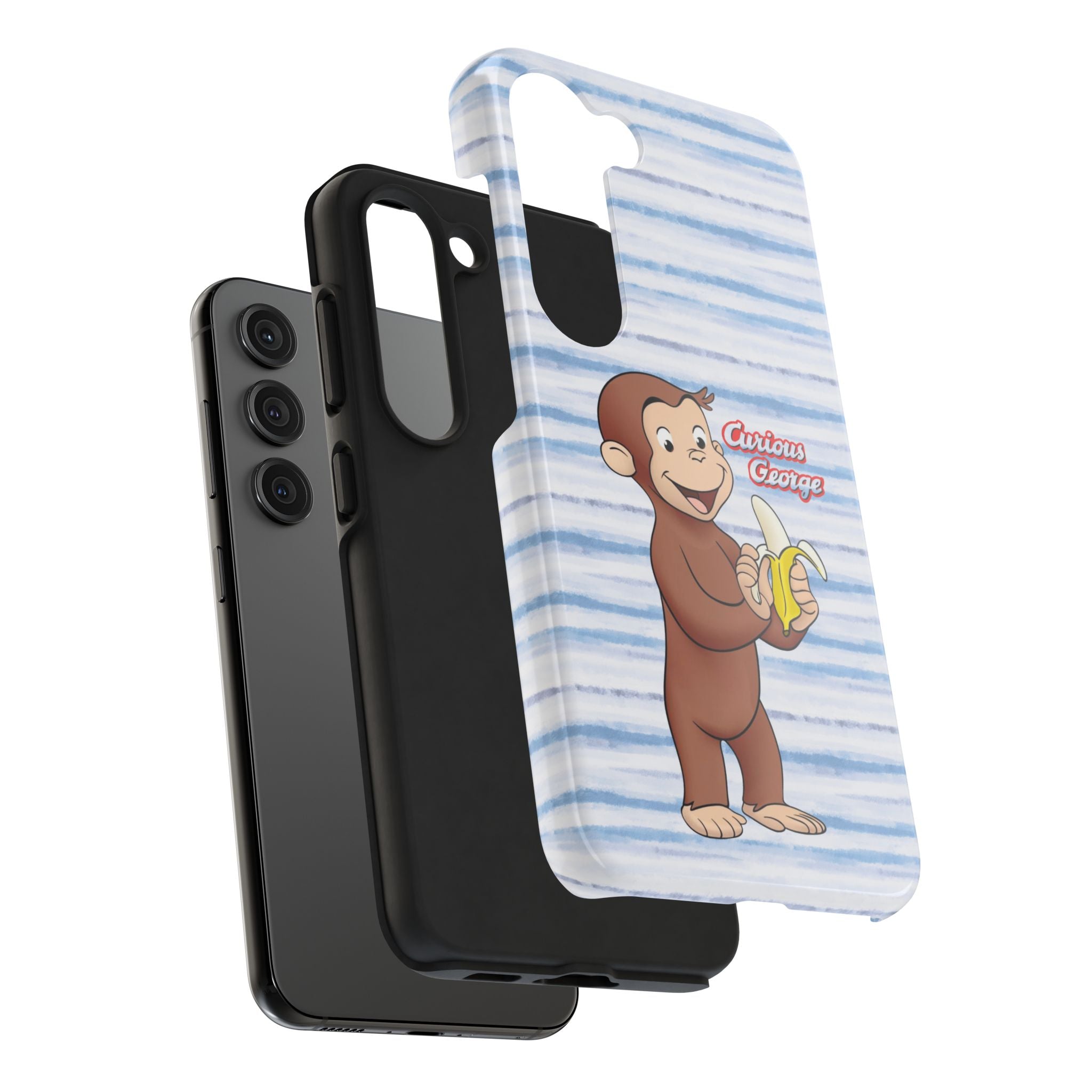 Curious George Banana Tough Phone Case — Cute Kids iPhone Cover, Blue Stripe Protective Case - Creations by Chris and Carlos