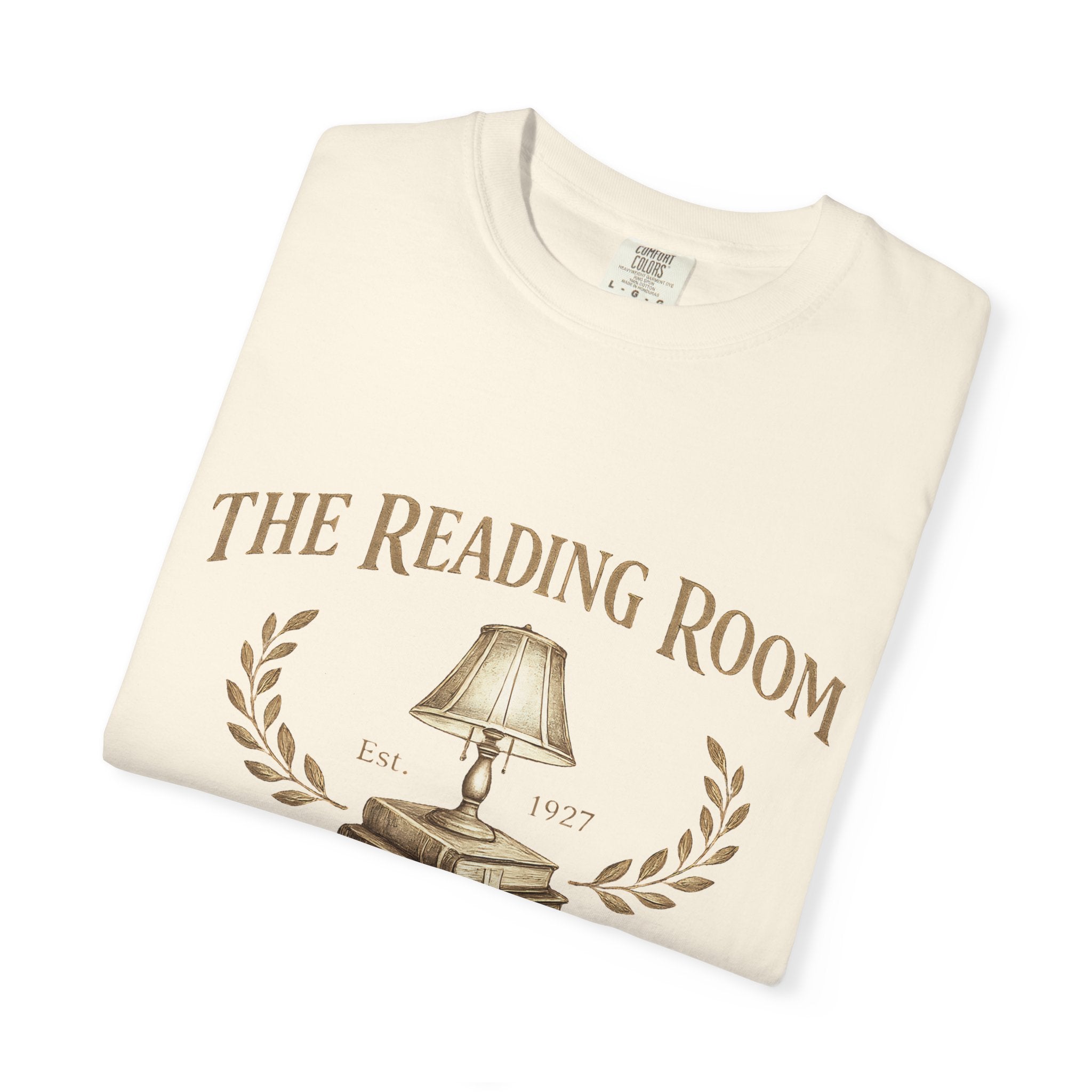 Reading Room T-Shirt — Vintage Lamp & Books Graphic Tee for Book Lovers - Creations by Chris and Carlos