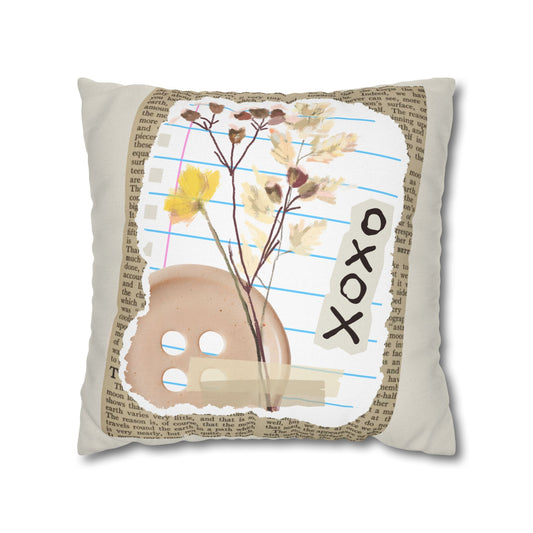 Botanical Collage Square Pillow — 'XOXO' Dried Flowers Decorative Throw Pillowcase - Creations by Chris and Carlos