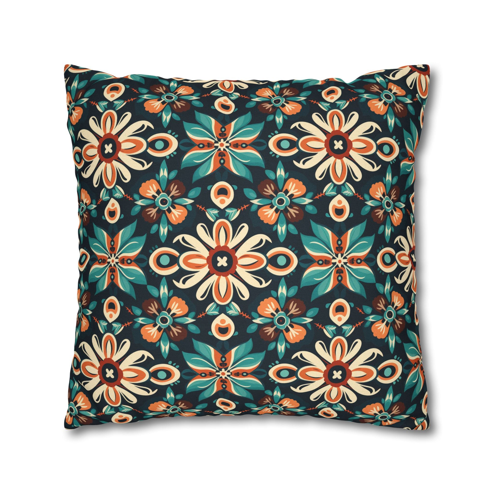 Sol y Alegría (Sun and Joy) Collection- Cactus Succulent Pattern Microfiber Blanket Soft Velveteen Throw for Home & Garden Lovers Boho Floral Medallion Pillowcase — Teal & Rust Decorative Throw Cushion Cover - Creations by Chris and Carlos