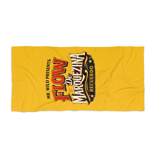 Beach Towel - Flow de Marquezina Recuerdo Vintage Logo (Yellow) - Creations by Chris and Carlos