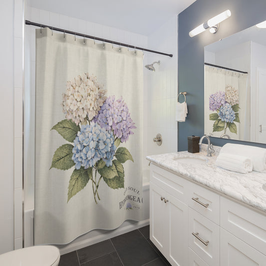 Hydrangea Bloom Shower Curtain – Vintage Botanical Floral Bathroom Decor - Creations by Chris and Carlos