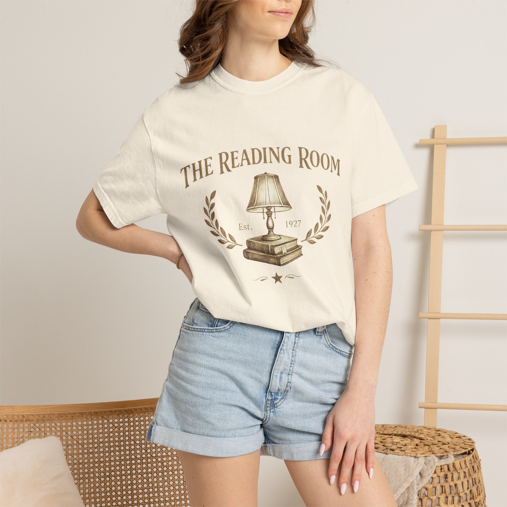 Reading Room T-Shirt — Vintage Lamp & Books Graphic Tee for Book Lovers - Creations by Chris and Carlos