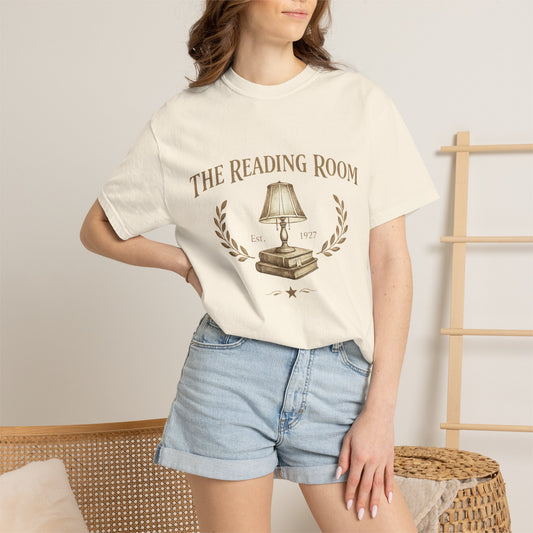 Reading Room T-Shirt — Vintage Lamp & Books Graphic Tee for Book Lovers - Creations by Chris and Carlos