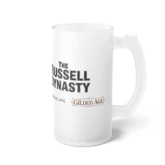 Frosted Glass Beer Mug — Vintage 'House of VanRijn and the Russle Dynasty' Retro Pub Logo - Creations by Chris and Carlos