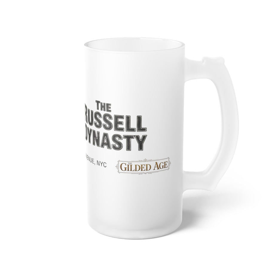 Frosted Glass Beer Mug — Vintage 'House of VanRijn and the Russle Dynasty' Retro Pub Logo - Creations by Chris and Carlos