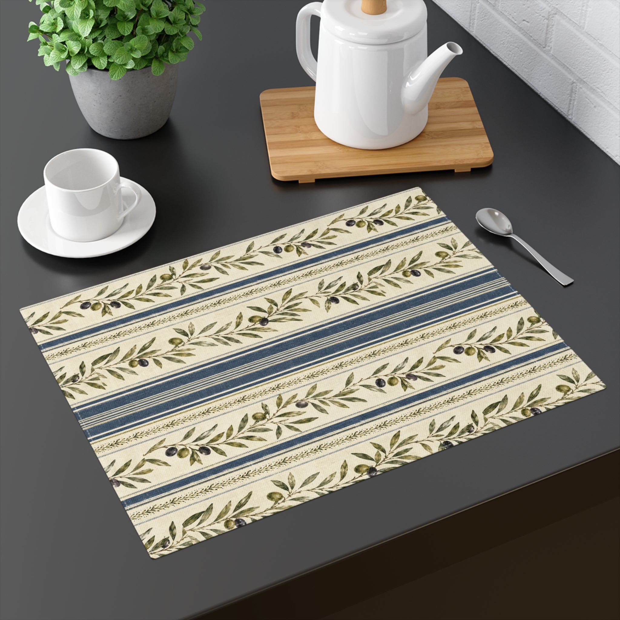 Olive Branch Stripe Placemat — Country Kitchen Table Mat - Creations by Chris and Carlos