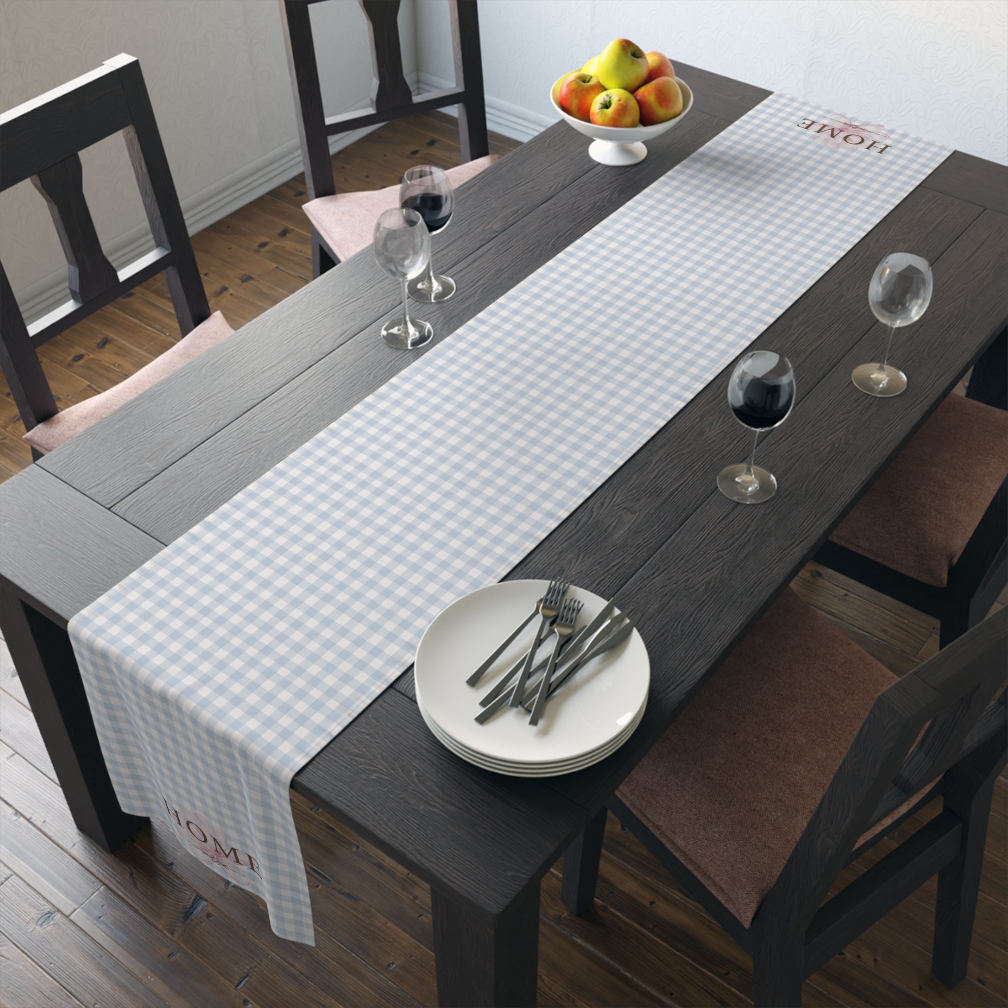 Farmhouse Gingham Table Runner — "Home" Cotton-Blend Decor - Creations by Chris and Carlos