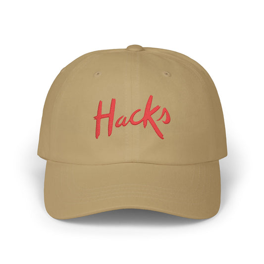 Dad Cap "Hacks" Embroidered Baseball Hat — Casual White Adjustable Hat - Creations by Chris and Carlos