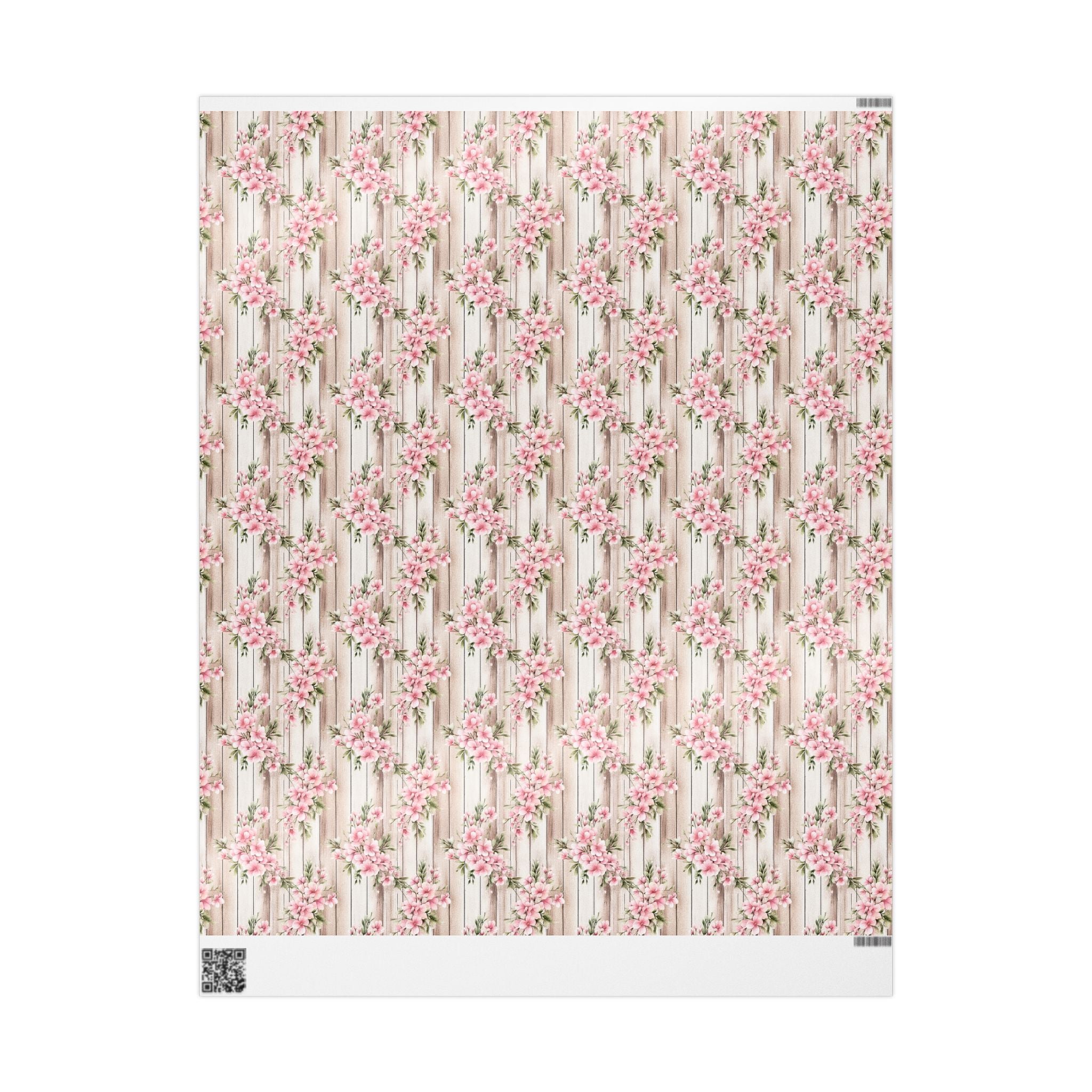 Easter Floral Woodgrain Wrapping Paper Roll — Pink Cherry Blossom Gift Wrap - Creations by Chris and Carlos