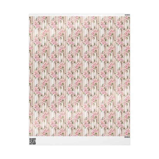 Easter Floral Woodgrain Wrapping Paper Roll — Pink Cherry Blossom Gift Wrap - Creations by Chris and Carlos