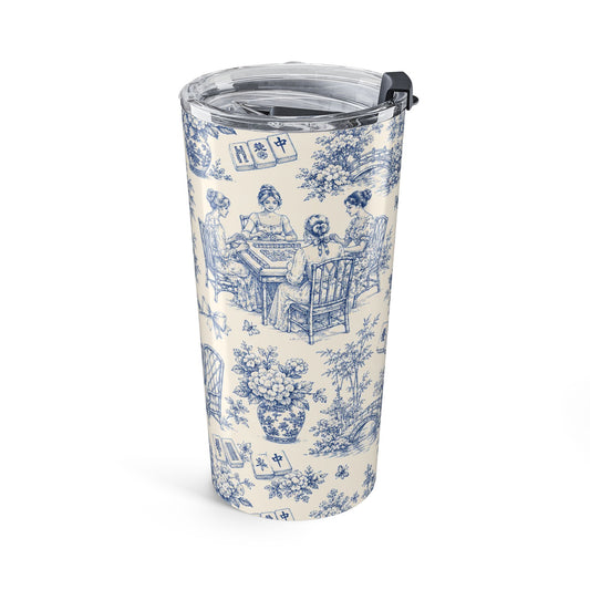 20oz Blue Toile Travel Tumbler – Vintage Floral Porcelain Pattern - Creations by Chris and Carlos