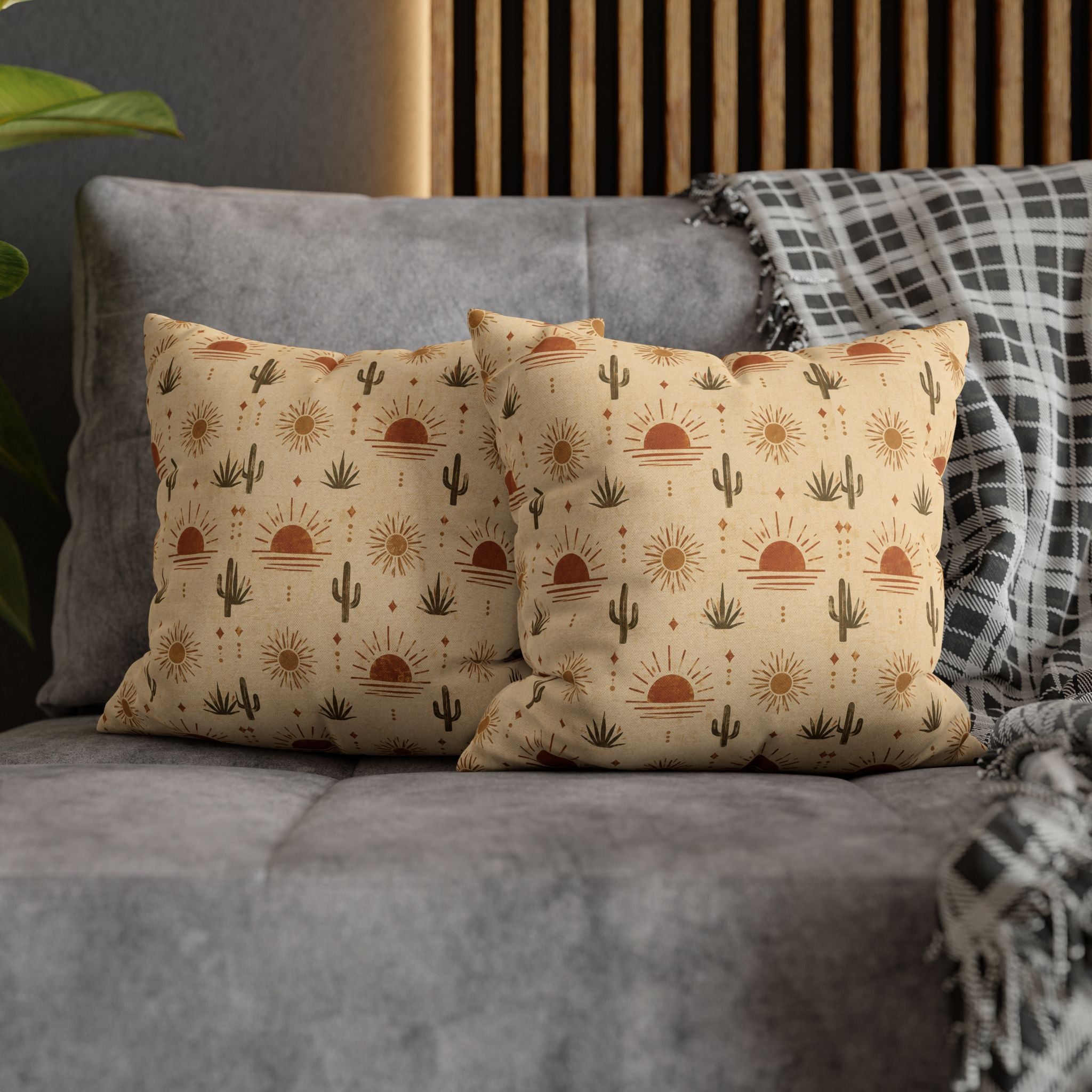Desert Sunrise Square Pillowcase — Boho Cactus Sun Pattern - Creations by Chris and Carlos