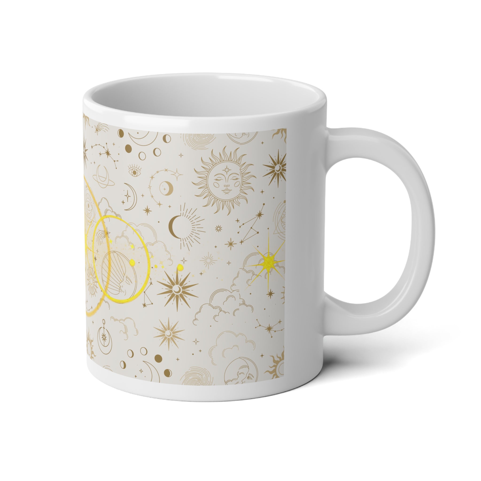 Solar Phases 20oz Jumbo Mug — Golden Sun & Celestial Stars Design - Creations by Chris and Carlos