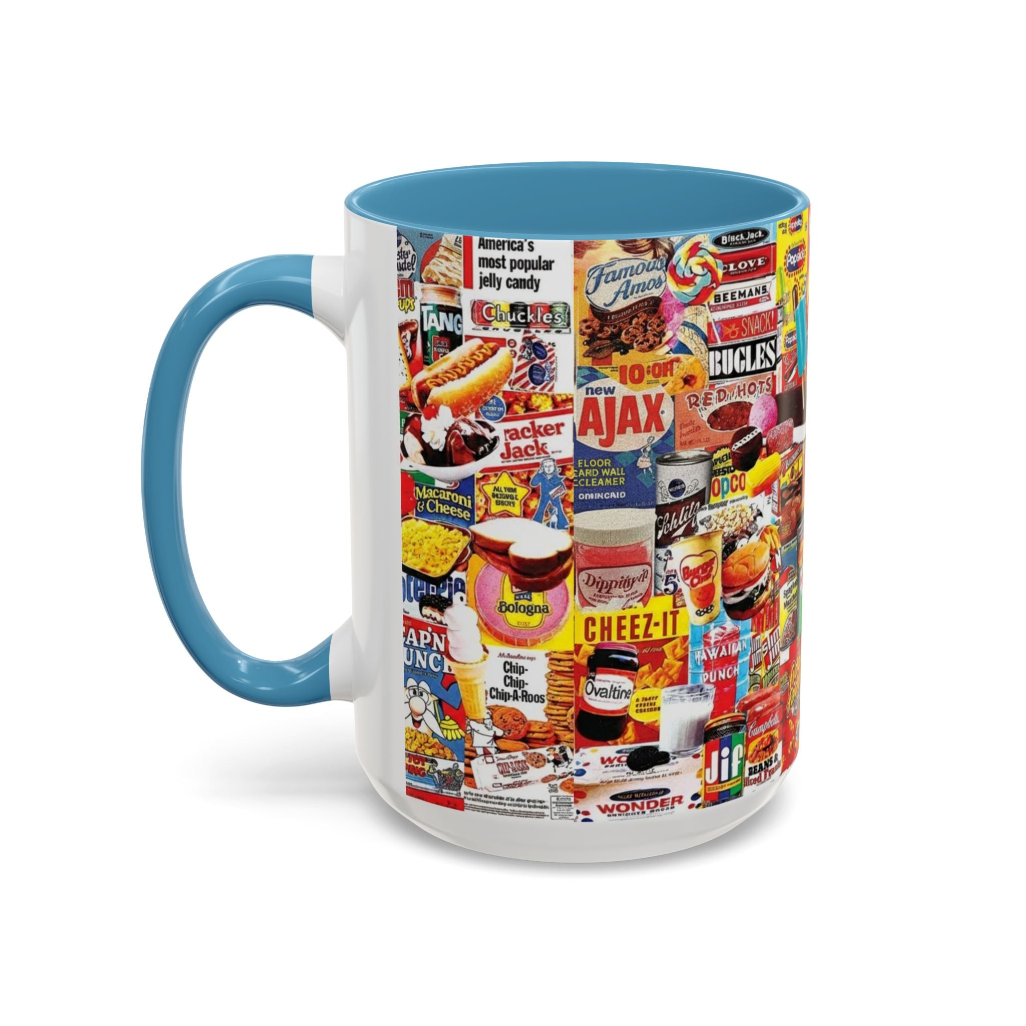 Retro Snack Collage Mug — Vintage Candy & Cereal Packaging Accent Coffee Mug - Creations by Chris and Carlos