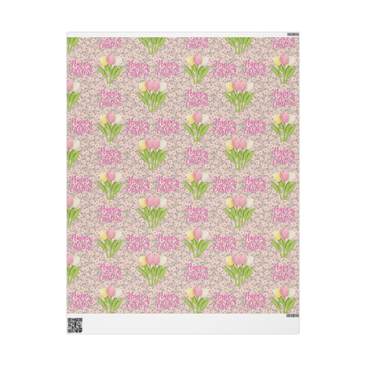 Easter Floral Tulip Wrapping Paper Roll — Pink Vintage Bouquet Gift Wrap - Creations by Chris and Carlos