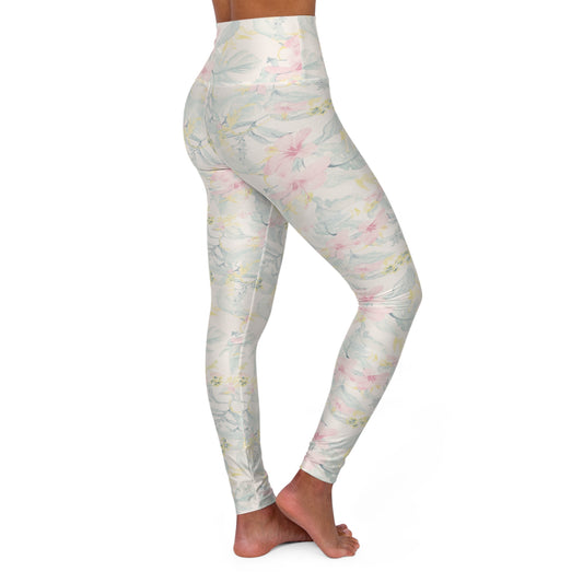Floral High-Waist Yoga Leggings — Pastel Watercolor Garden Print - Creations by Chris and Carlos