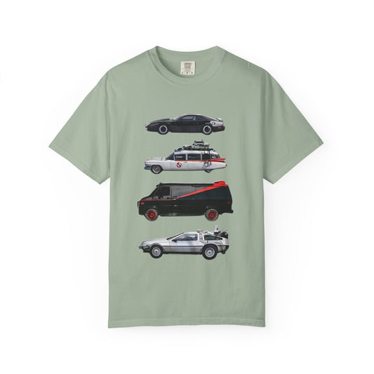 Classic TV Movie Car Stack T-Shirt — KITT, Ghostbusters, A-Team & DeLorean Tribute - Creations by Chris and Carlos