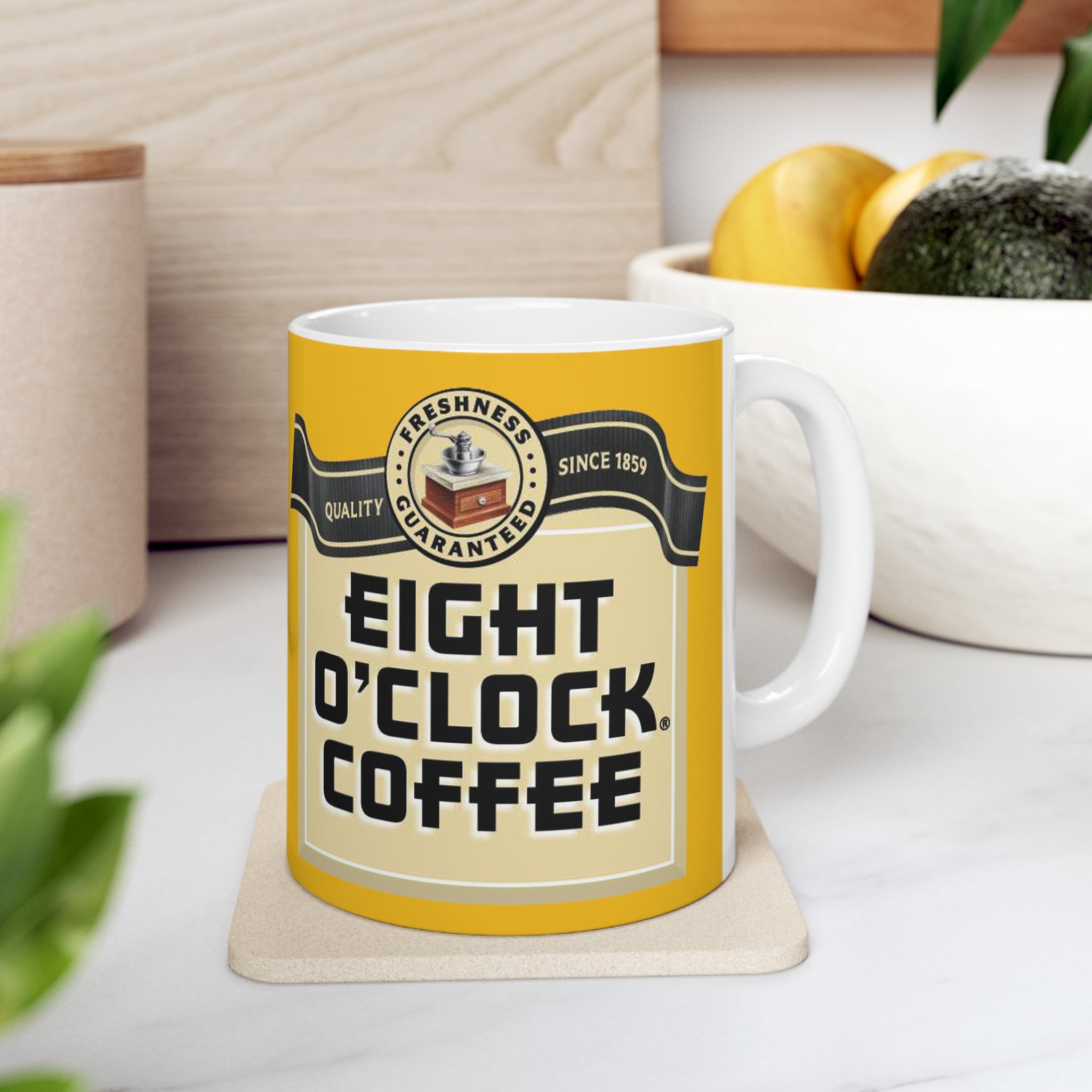 Eight O'Clock Coffee- White Ceramic Mug - Creations by Chris and Carlos