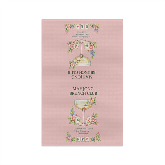 Mahjong Brunch Club Tea Towel — Pink Floral Microfiber - Creations by Chris and Carlos