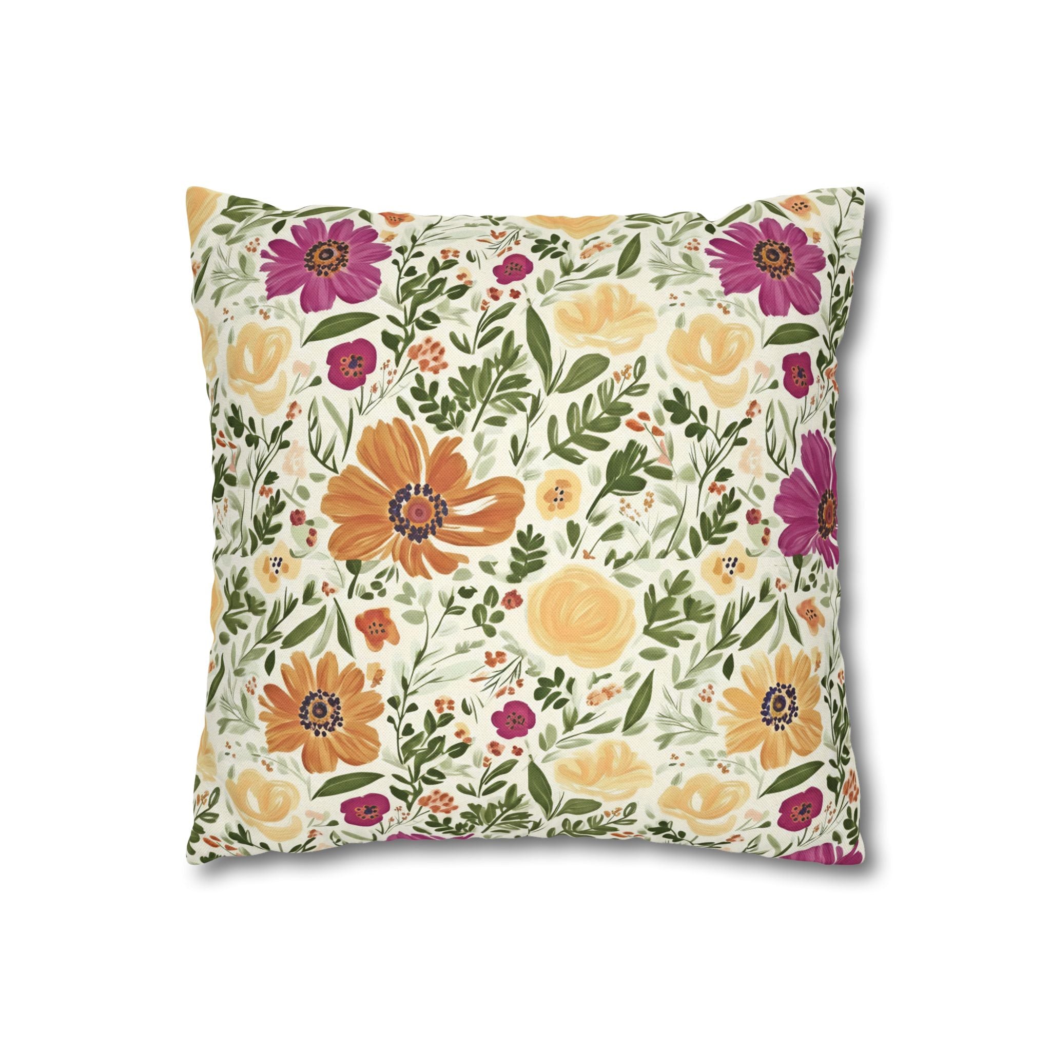 The Artisanal Flora Gallery Floral Cottage Garden Pillowcase — Yellow & Magenta Bloom Square Pillow - Creations by Chris and Carlos