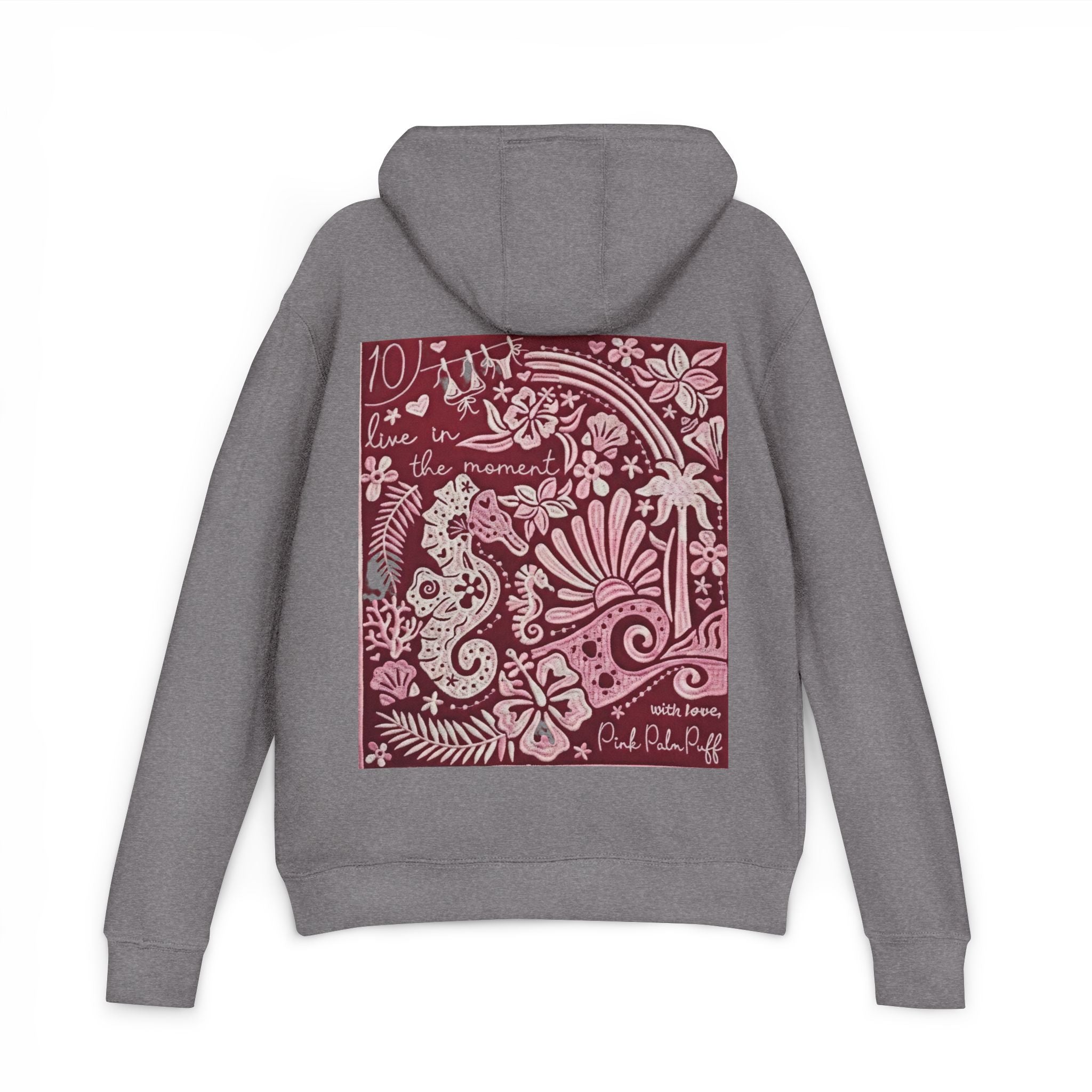 Coastal Bandana Art Hoodie — "Live in the Moment" Seahorse Design - Creations by Chris and Carlos