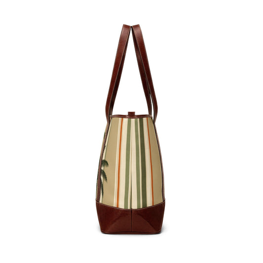 Palm Haven Tote Bag — Retro Striped Palm Beach Handbag - Creations by Chris and Carlos