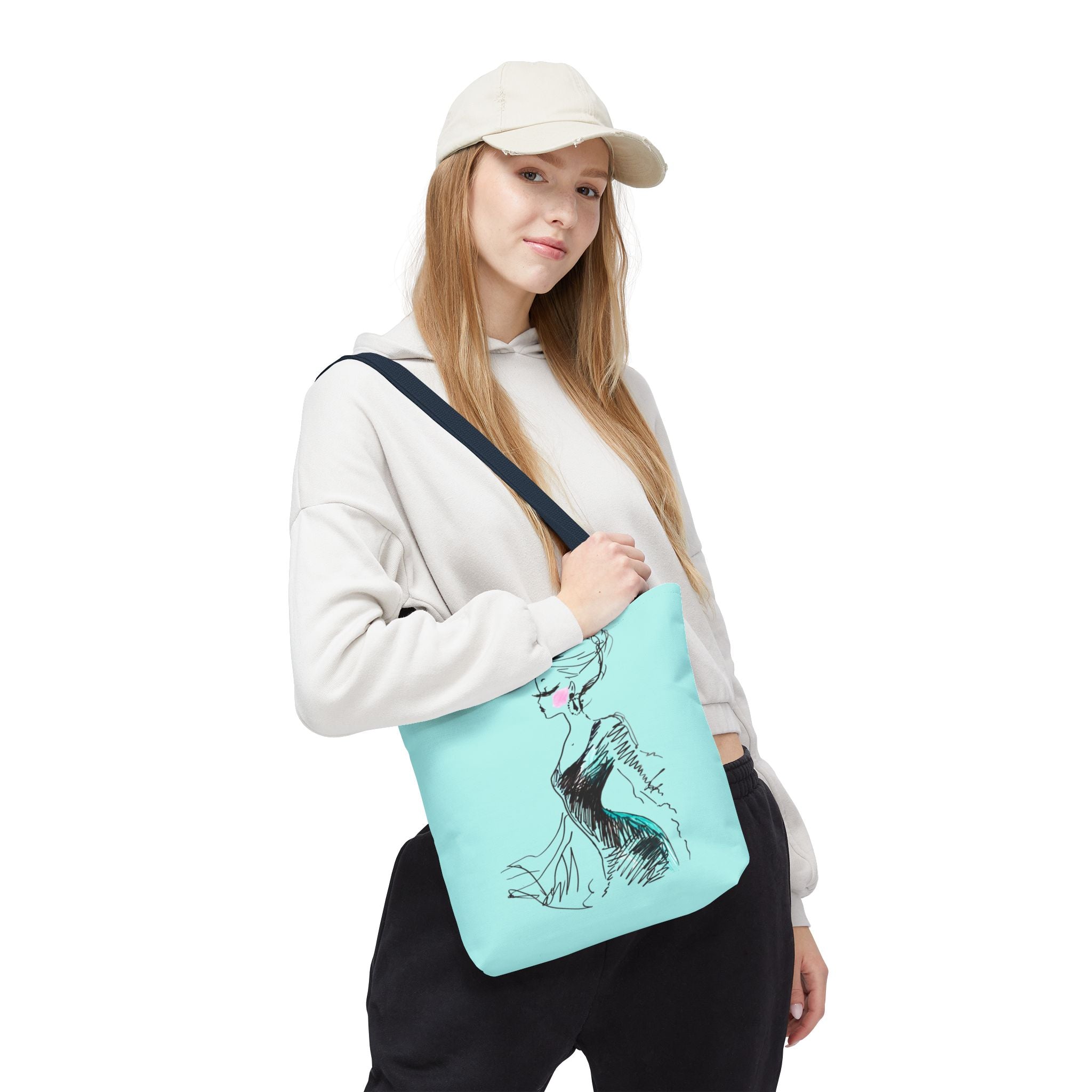 Fashion Sketch Tote Bag – Chic Aqua Illustration Tote - Creations by Chris and Carlos
