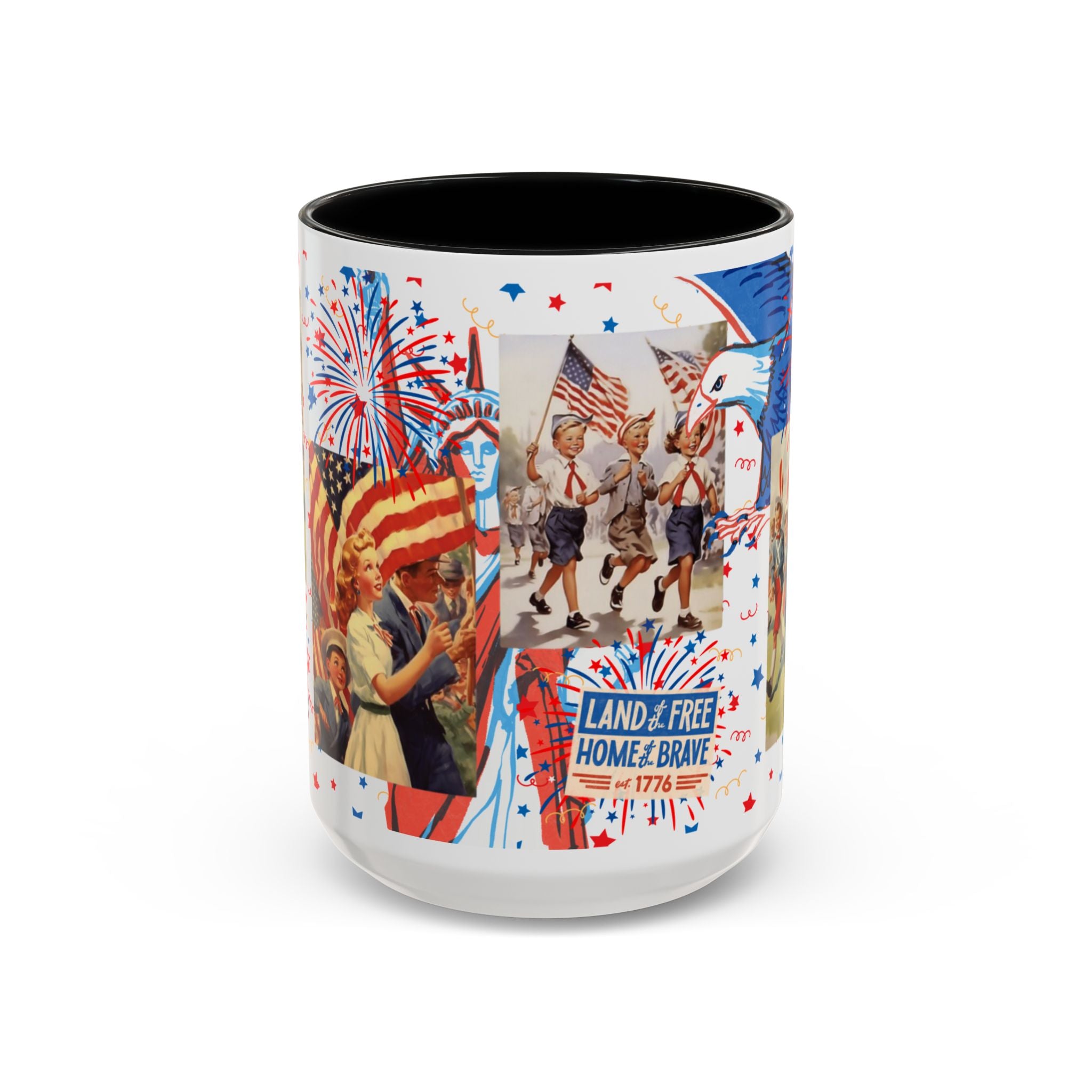 Patriotic Vintage 4th of July Accent Mug – 'Land of the Free, Home of the Brave' - Creations by Chris and Carlos