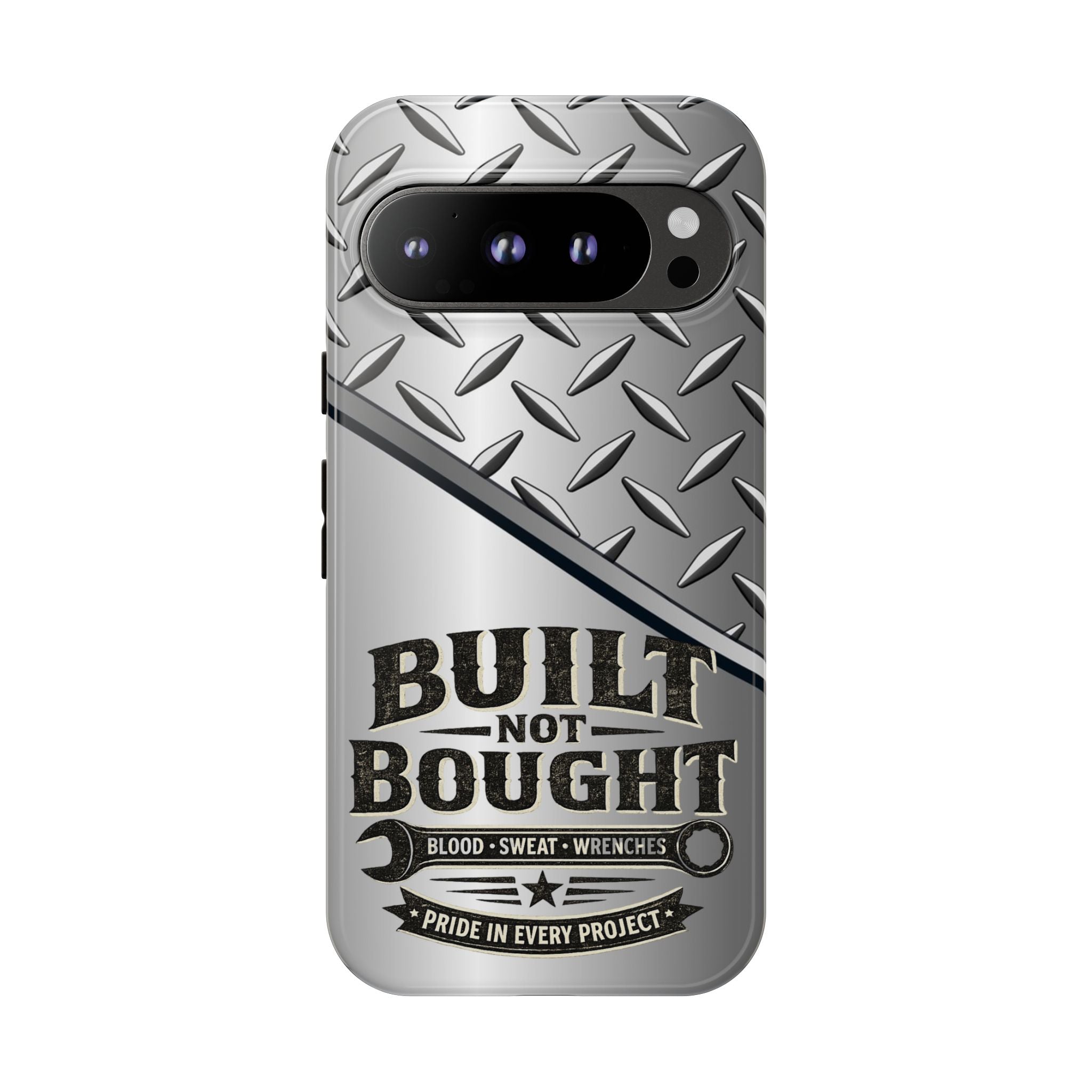 Built Not Bought Metal Diamond-Plate Phone Case — Rugged Tool Lover Gift - Creations by Chris and Carlos