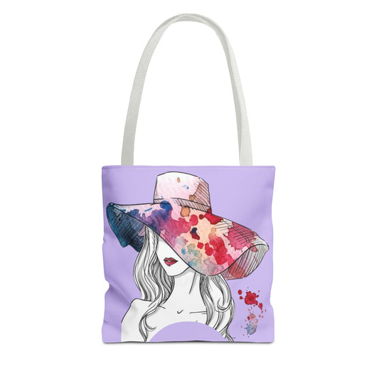 Floral Watercolor Sunhat Tote Bag — Fashionable Illustrated Woman Beach Tote - Creations by Chris and Carlos