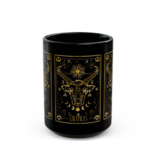 Taurus Zodiac Black Mug — Gold Astrological Bull Coffee Cup (11oz & 15oz) - Creations by Chris and Carlos
