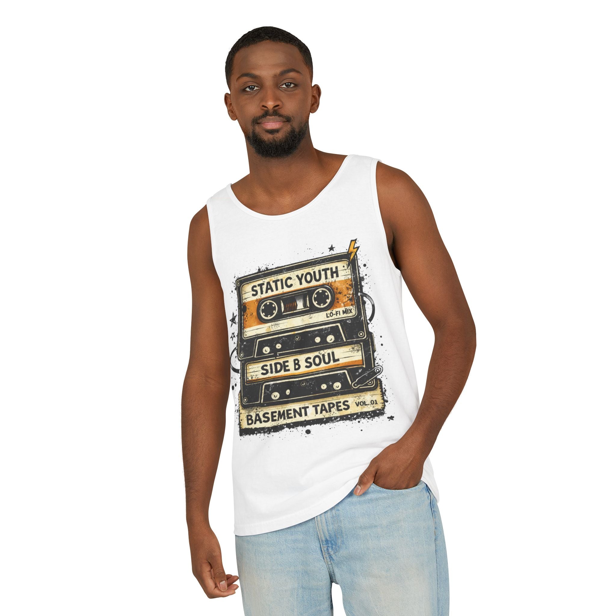 Cassette Tape Tank Top — "Static Youth / Side B Soul" Retro Music Vintage Tank - Creations by Chris and Carlos