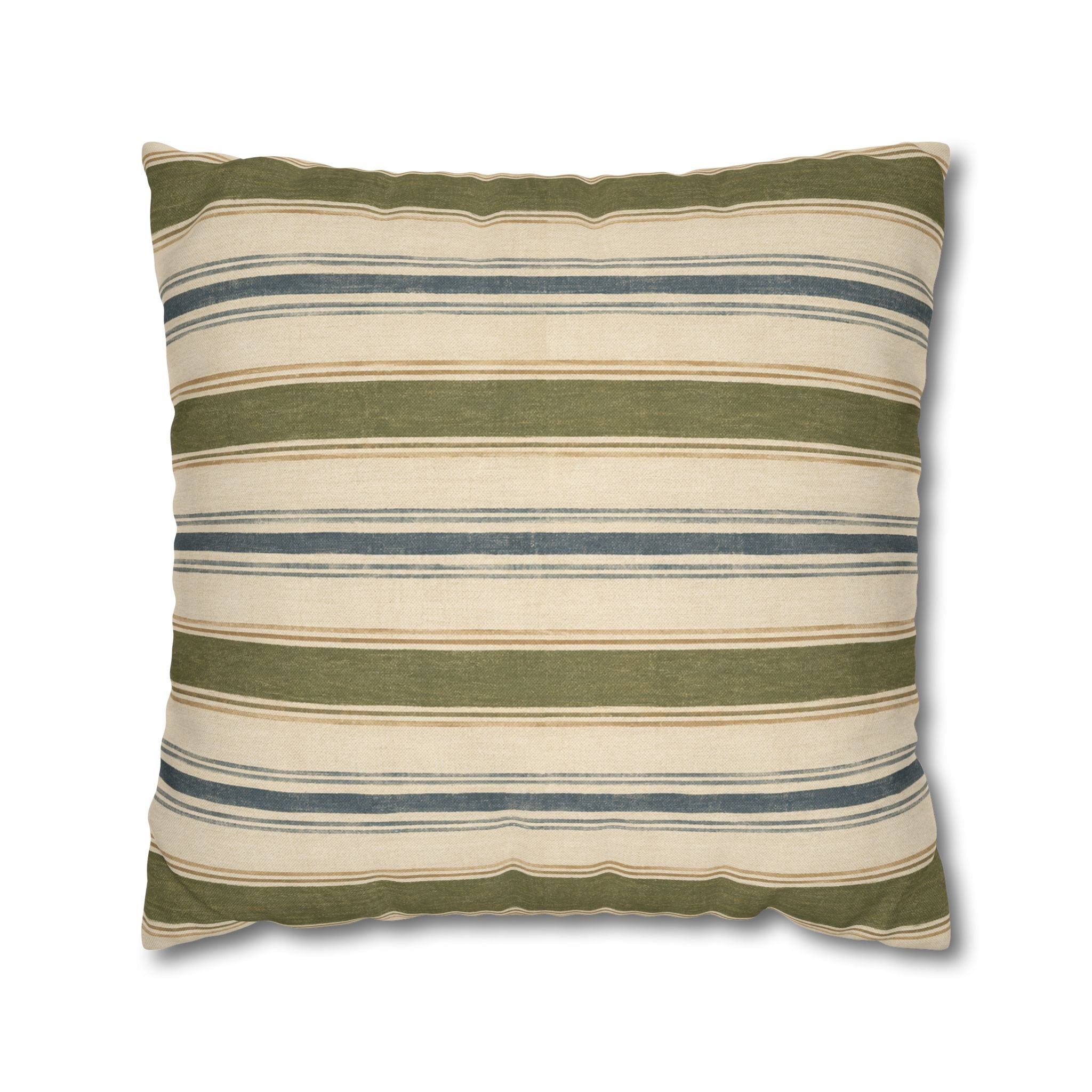 Striped Green Blue Throw Pillowcase — Coastal Farmhouse Square Accent Pillow Cover - Creations by Chris and Carlos