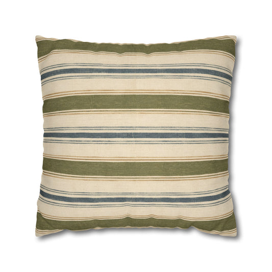 Striped Green Blue Throw Pillowcase — Coastal Farmhouse Square Accent Pillow Cover - Creations by Chris and Carlos