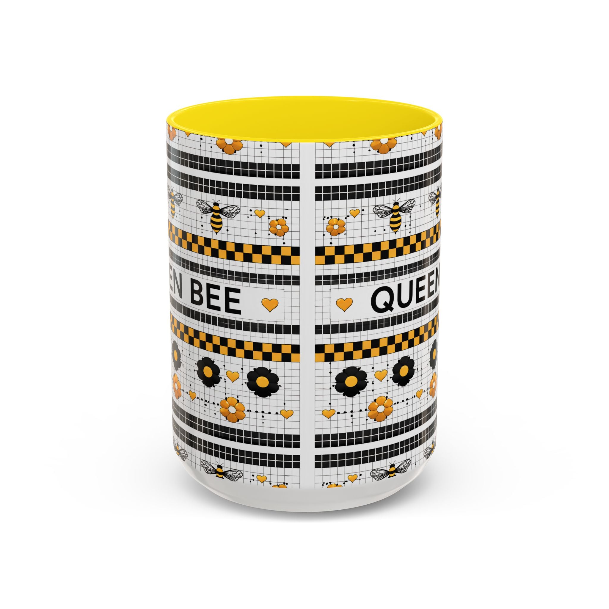 Queen Bee Coffee Mug — Black & Yellow Floral Accent Mug (11/15oz) - Creations by Chris and Carlos