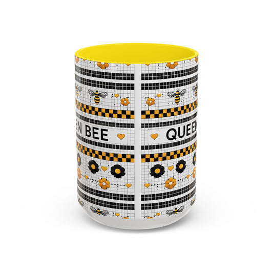 Queen Bee Coffee Mug — Black & Yellow Floral Accent Mug (11/15oz) - Creations by Chris and Carlos