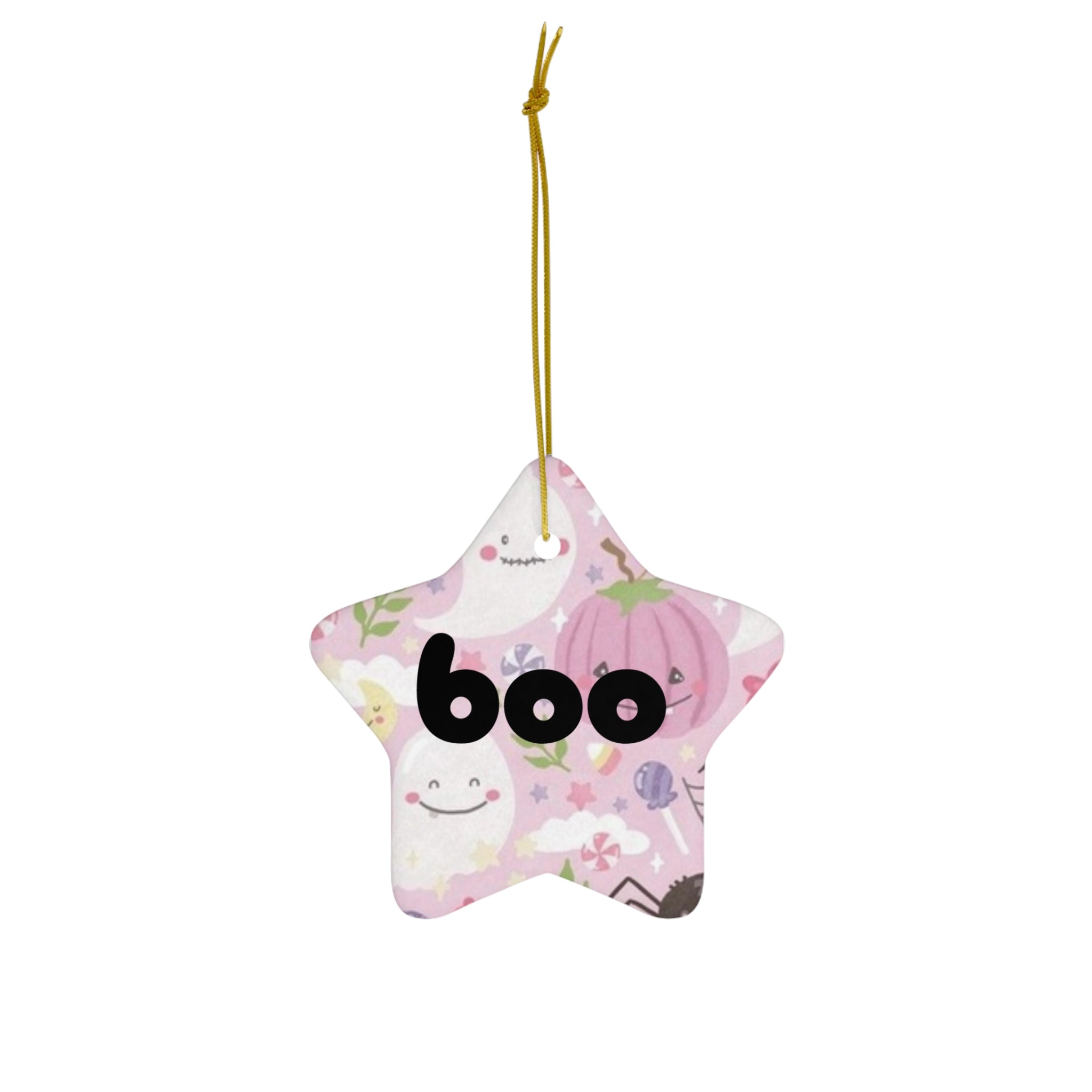 Halloween Pink Ghosts- boo Ceramic Ornament, 4 Shapes - Creations by Chris and Carlos