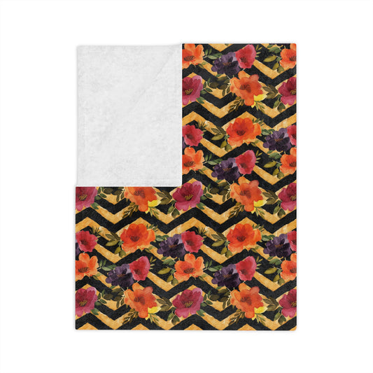 Sol y Alegría (Sun and Joy) Collection- Floral Chevron Velveteen Microfiber Blanket - Creations by Chris and Carlos