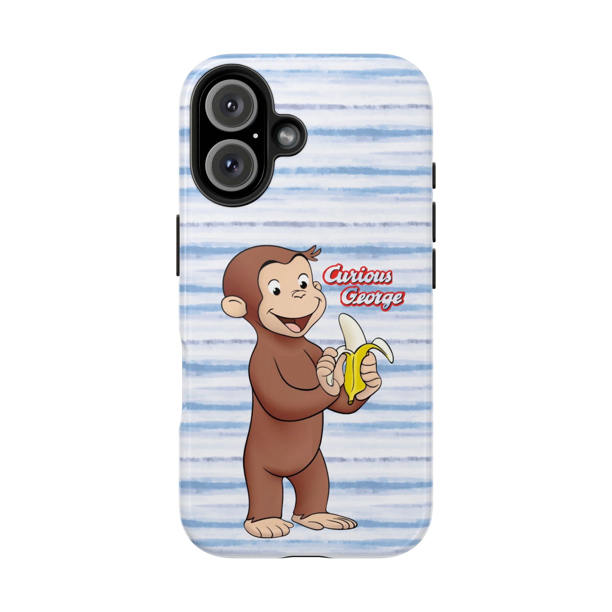 Curious George Banana Tough Phone Case — Cute Kids iPhone Cover, Blue Stripe Protective Case - Creations by Chris and Carlos