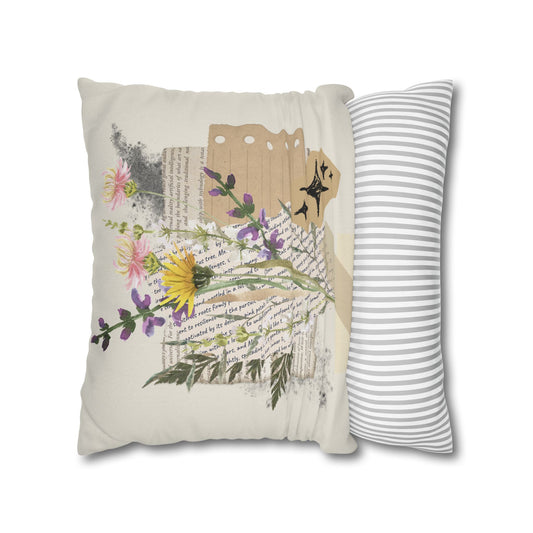 Vintage Wildflower Collage Pillowcase — Boho Floral Decorative Throw Pillow - Creations by Chris and Carlos