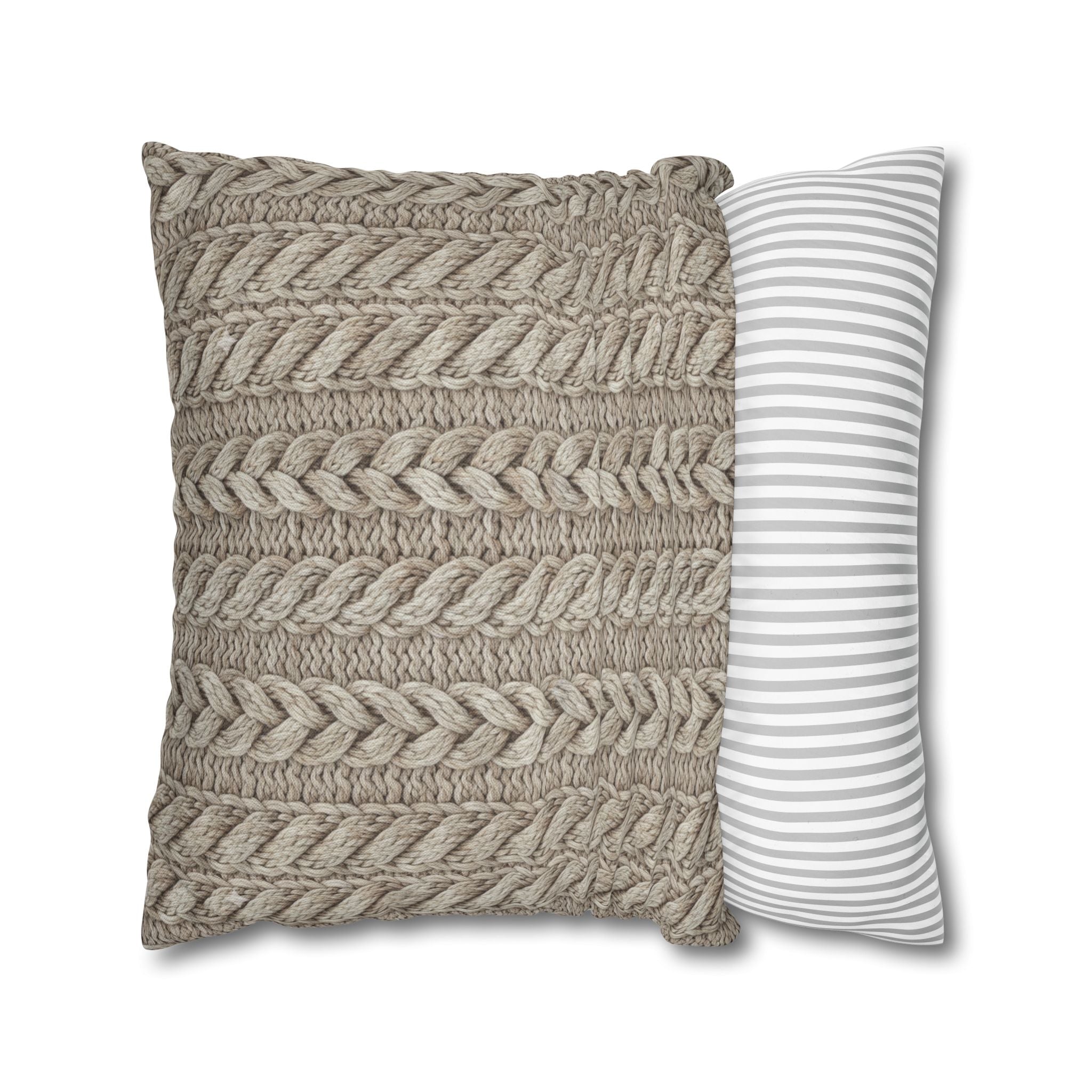 Plumstead Manor Cozy Cable Knit Decorative Pillowcase — Neutral Beige Square Throw Pillow Cover - Creations by Chris and Carlos