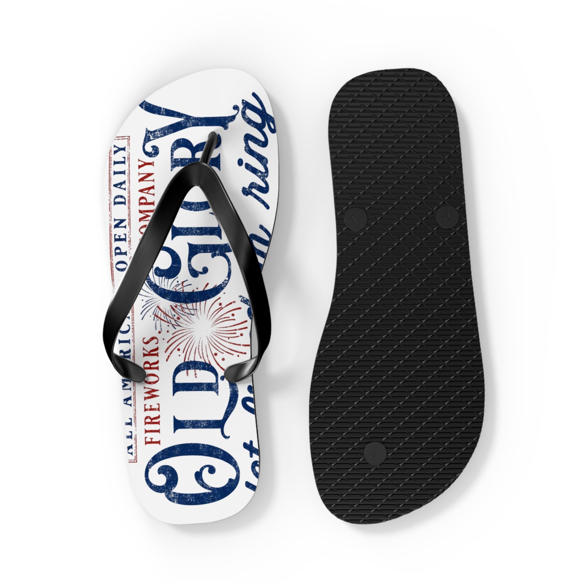 Patriotic 'Glory' Flip Flops – Red White & Blue Fireworks Beach Sandals - Creations by Chris and Carlos