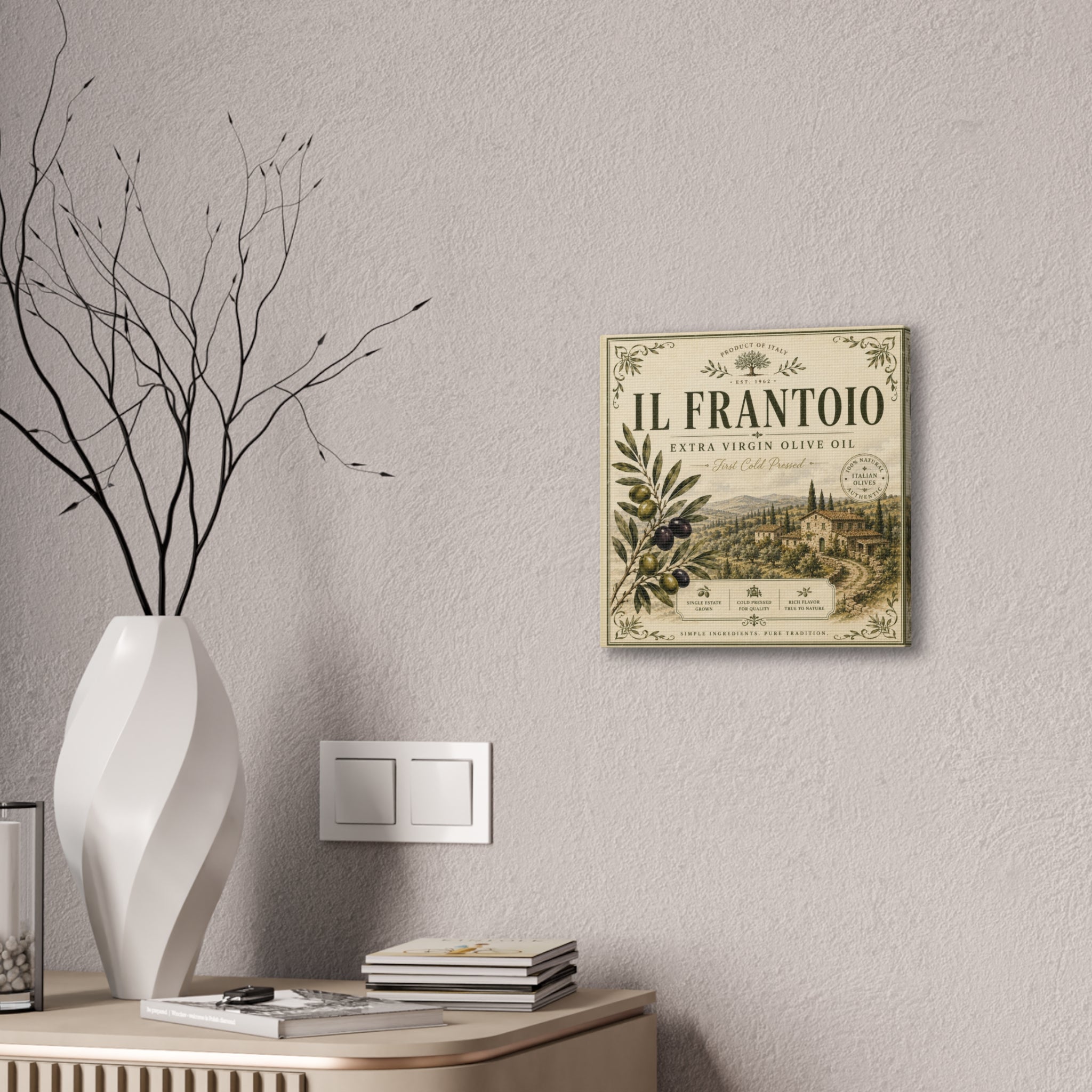 Il Frantoio Olive Oil Vintage Canvas Print — Italian Farmhouse Kitchen Wall Art - Creations by Chris and Carlos