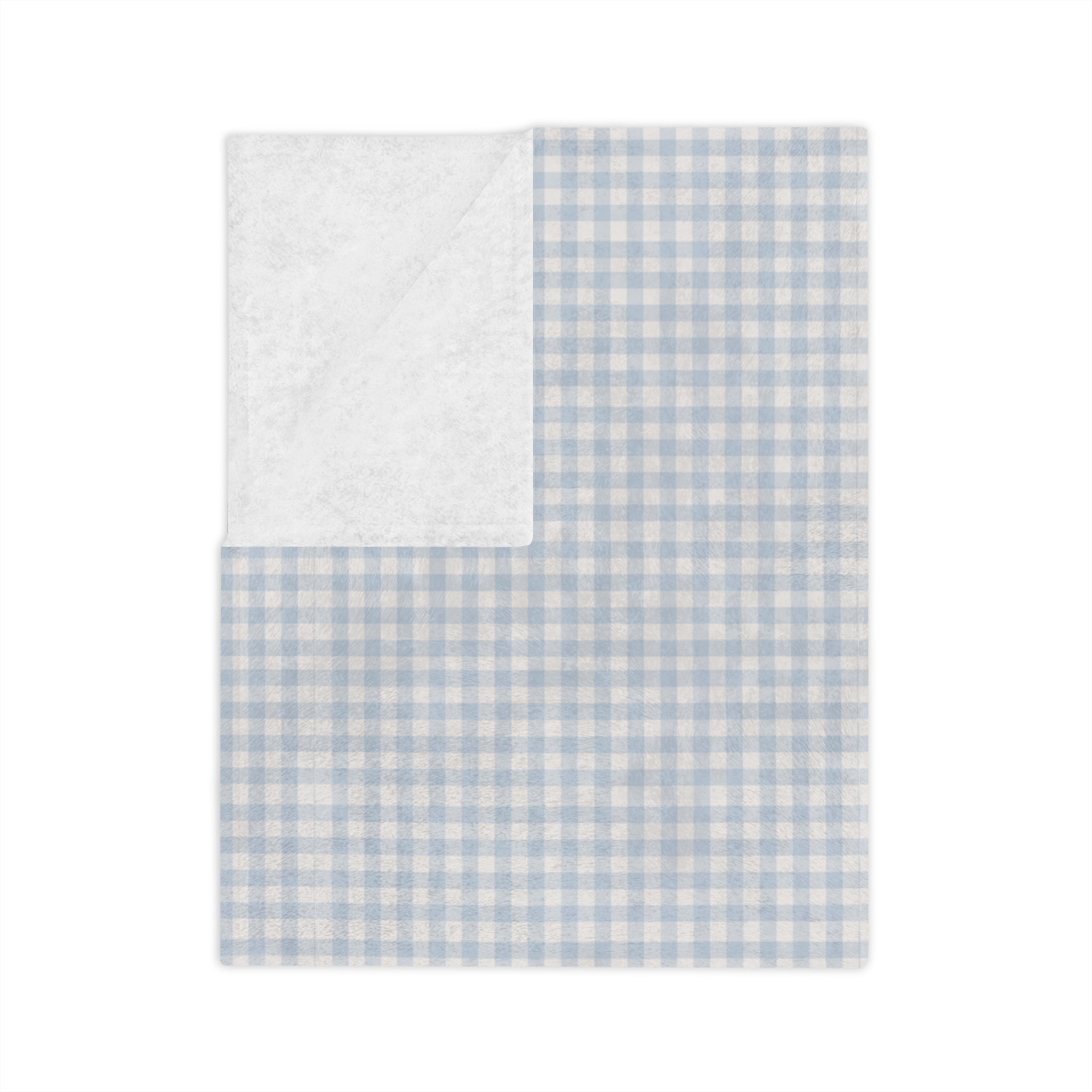 Light Blue Gingham Velveteen Microfiber Blanket — Cozy Plaid Throw for Nursery & Home - Creations by Chris and Carlos