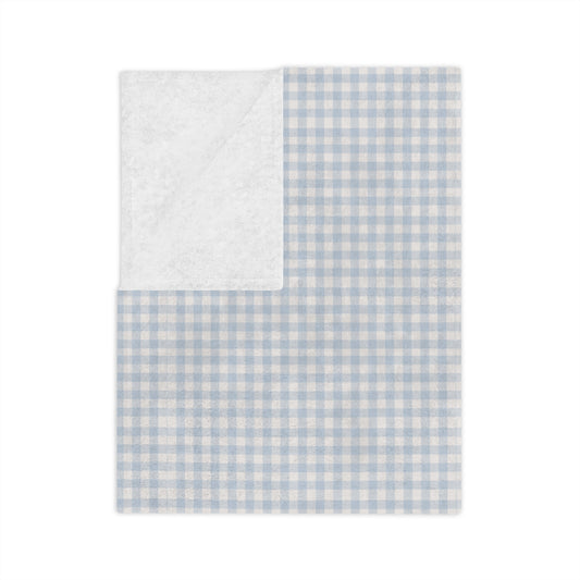 Light Blue Gingham Velveteen Microfiber Blanket — Cozy Plaid Throw for Nursery & Home - Creations by Chris and Carlos