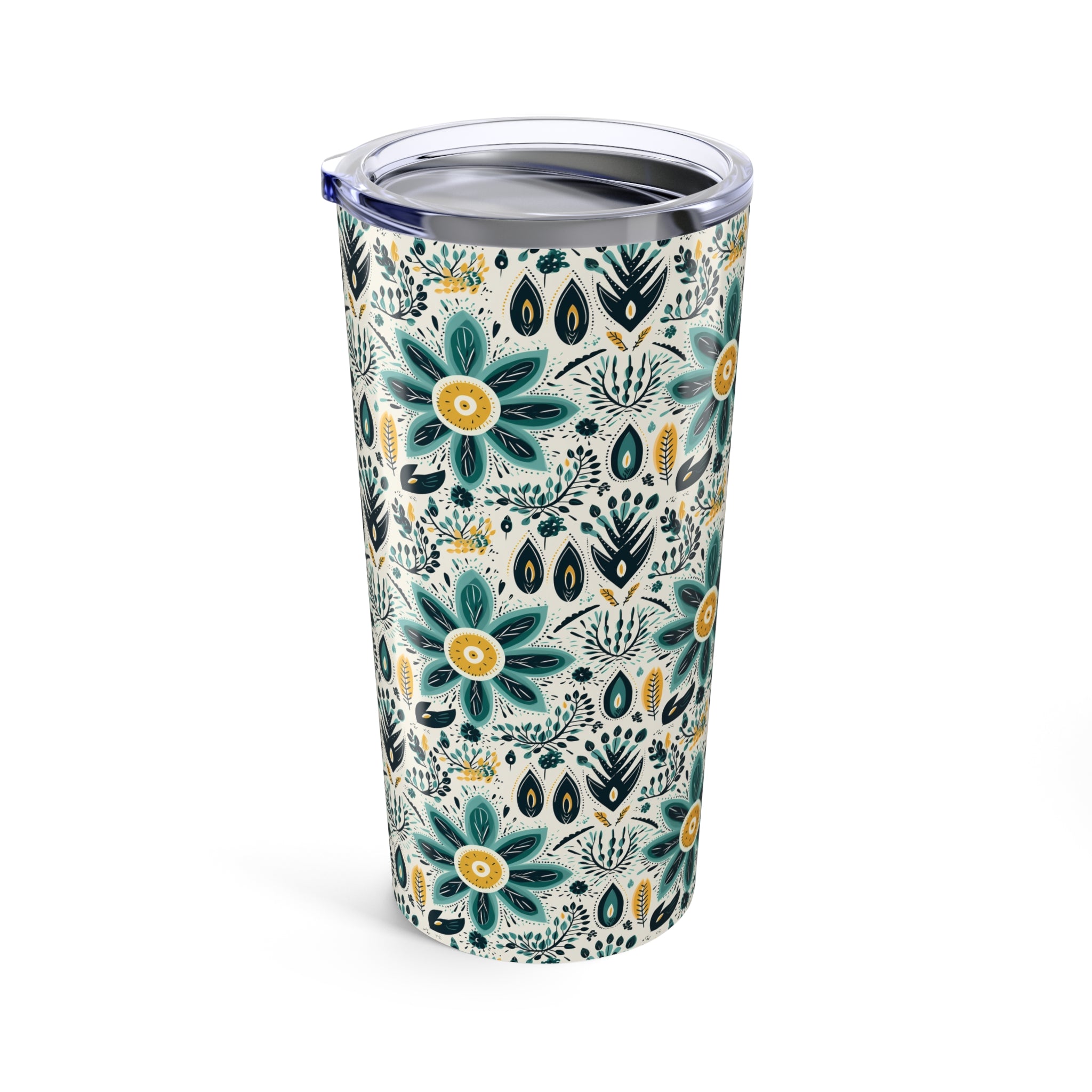 Sol y Alegría (Sun and Joy) Collection- Cactus Succulent Pattern Microfiber Blanket Soft Velveteen Throw for Home & Garden Lovers20oz Floral Tumbler – Teal & Mustard Boho Flower Travel Cup - Creations by Chris and Carlos